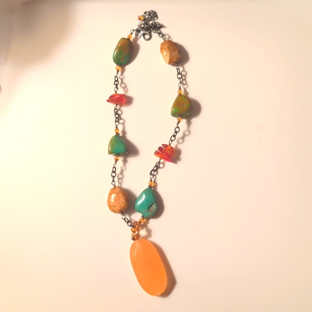 Yellow Jade, Turquoise and Amber Jasper Necklace
